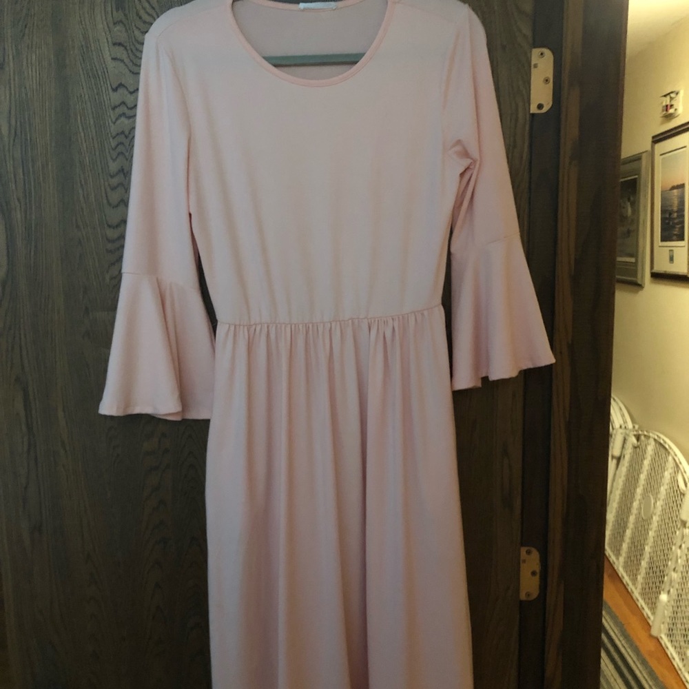 Blush Flare Midi Dress with Pockets